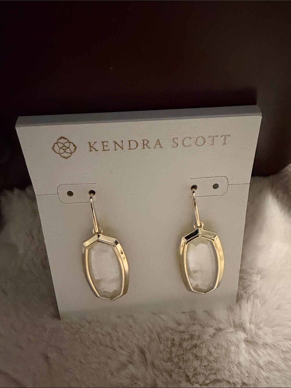 Kendra Scott Gold Drop Earrings with Clear White Stones